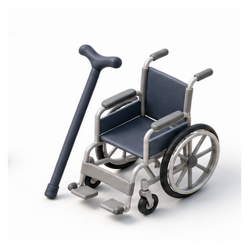Silla de ruedas y bastón para apoyo a la movilidad